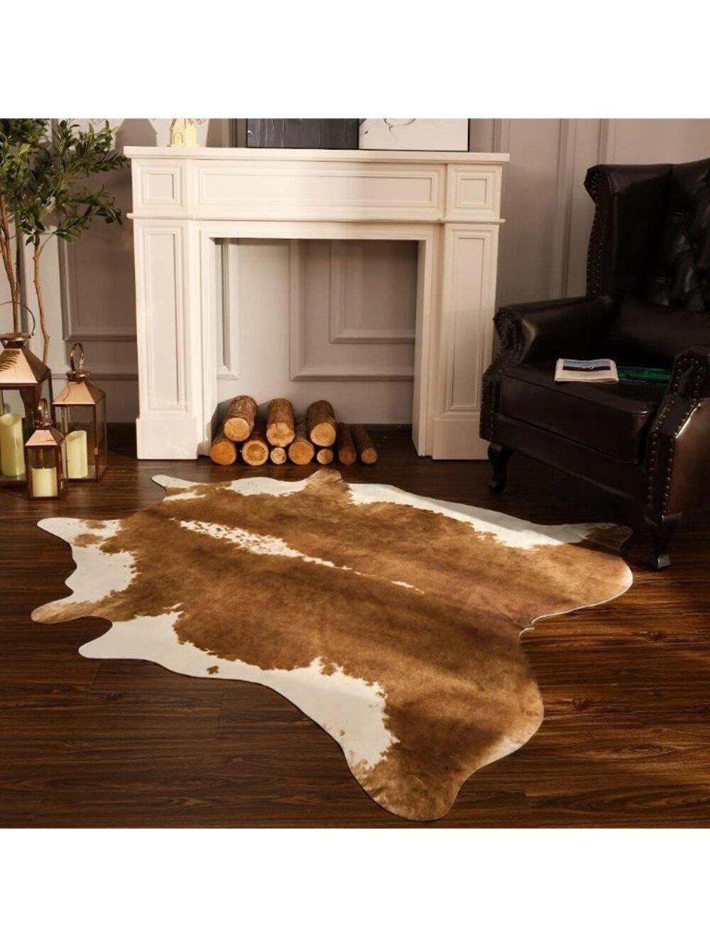 New Cowhide Rug, Cow Print Rug for Living Room Bedroom 4.6x5.2ft